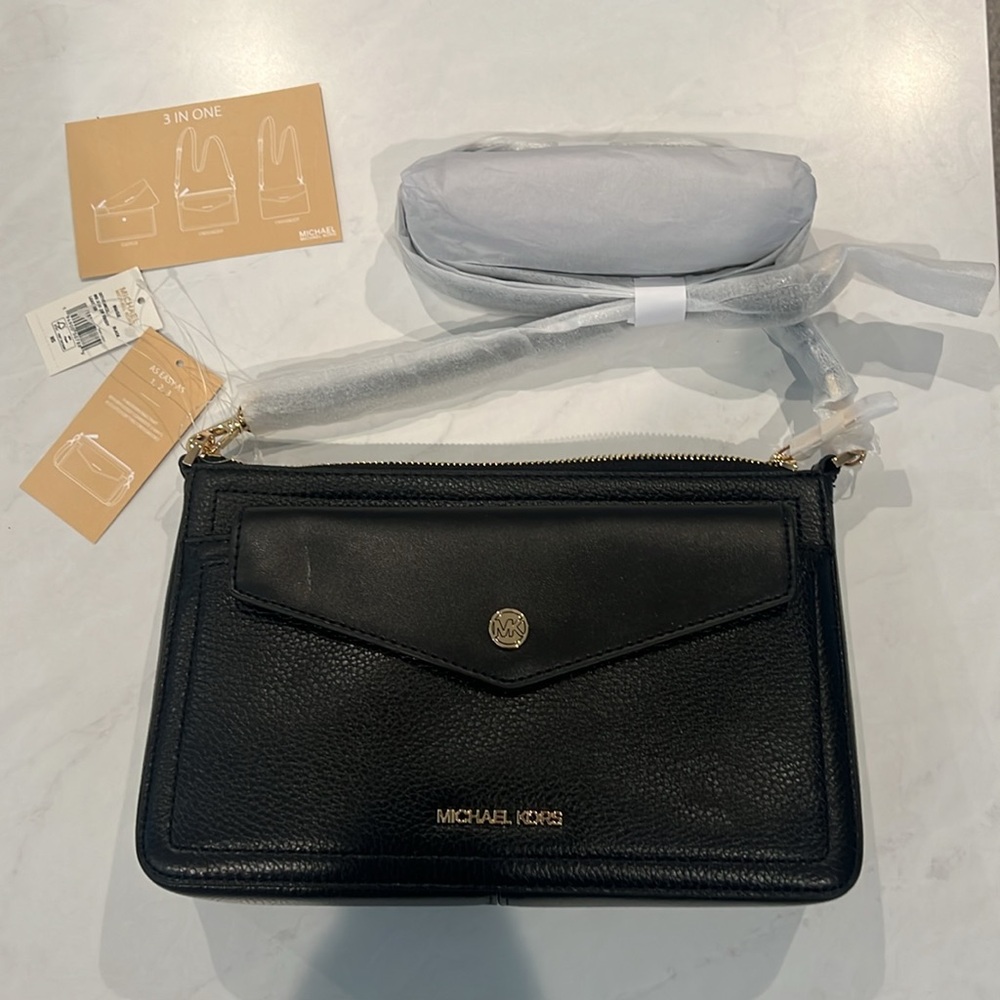 NWT Michael Kors Maisie Pebbled Leather 3-in-1 Crossbody Bag